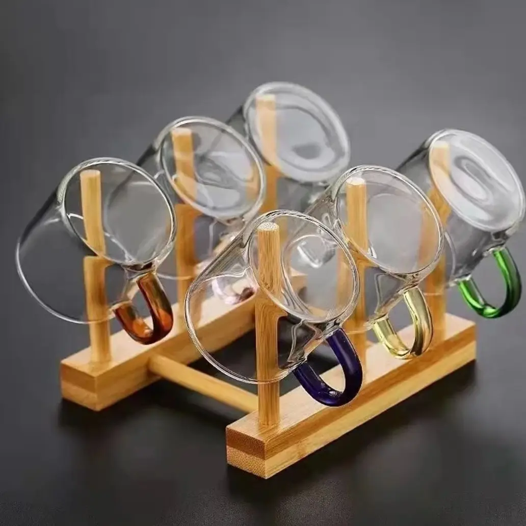 六色高硼硅耐热玻璃带把茶杯家用喝水杯