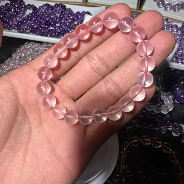 手链 粉色莫桑比克星光粉色手串高冰透星光