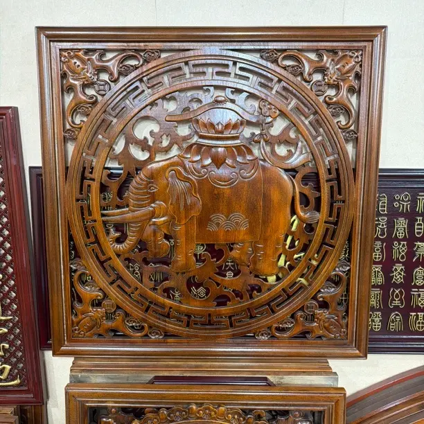 正方形香樟木实木中式客厅背景墙壁挂玄关装饰壁挂