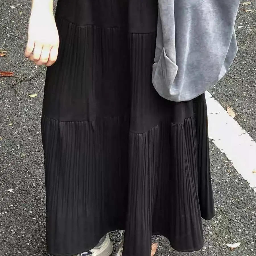 衣凡6908百褶A字显瘦垂感时尚百搭半身长裙