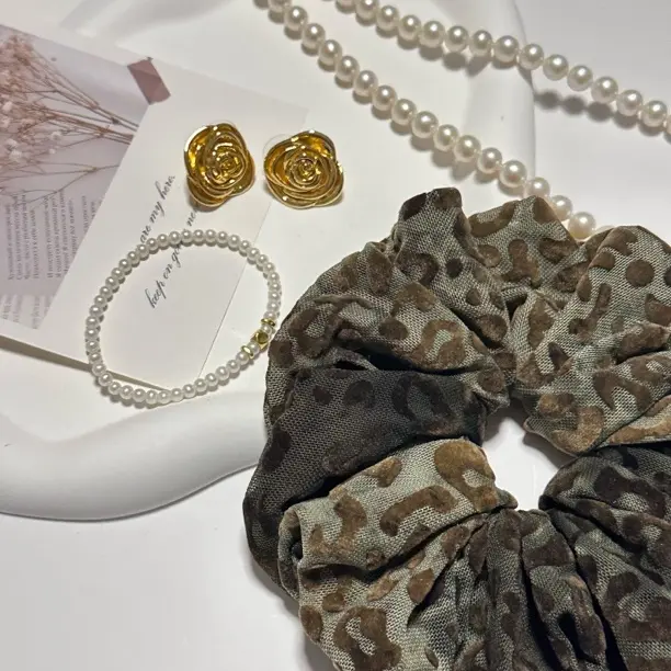 墨野斑纱——复古高级氛围感 豹纹网纱植绒发圈 气质轻奢法式ins