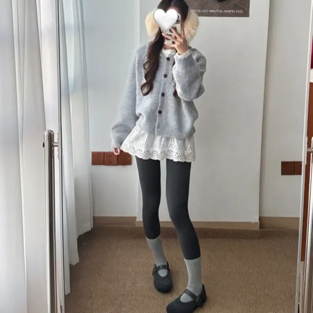【奶蓝日记】软糯花线连帽毛衣开衫女秋冬宽松慵懒风针织外套