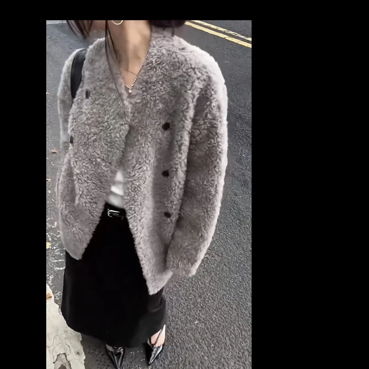 新款韩系极简秋冬双排扣羊毛中长款百搭外套