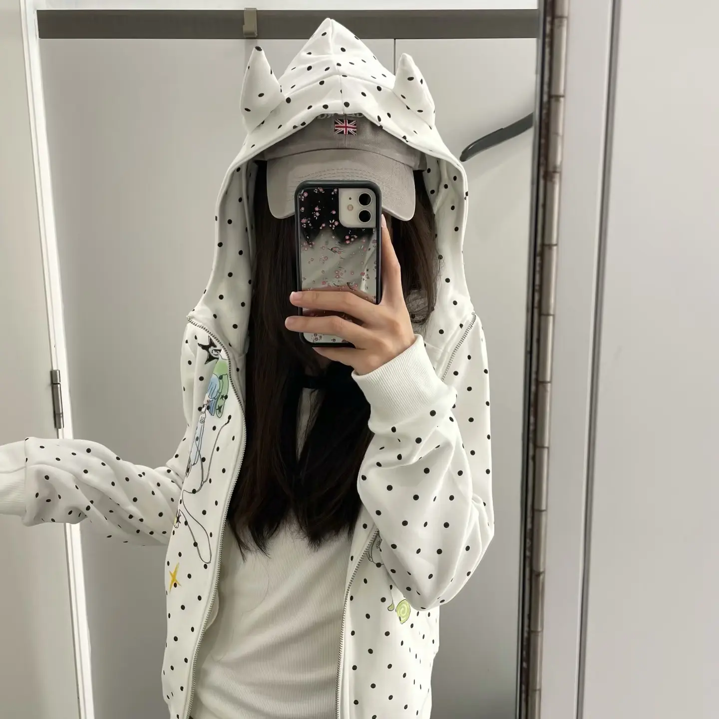卡通少女波点印花连帽卫衣开衫短款外套修身显瘦辣妹秋季新款