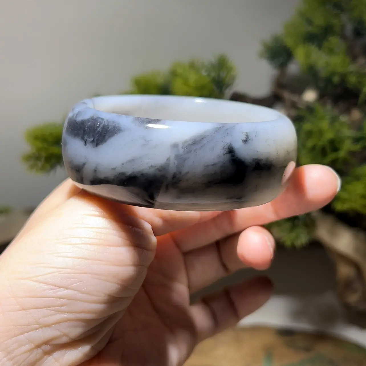 新建和田玉青花宽版轮胎手镯女士