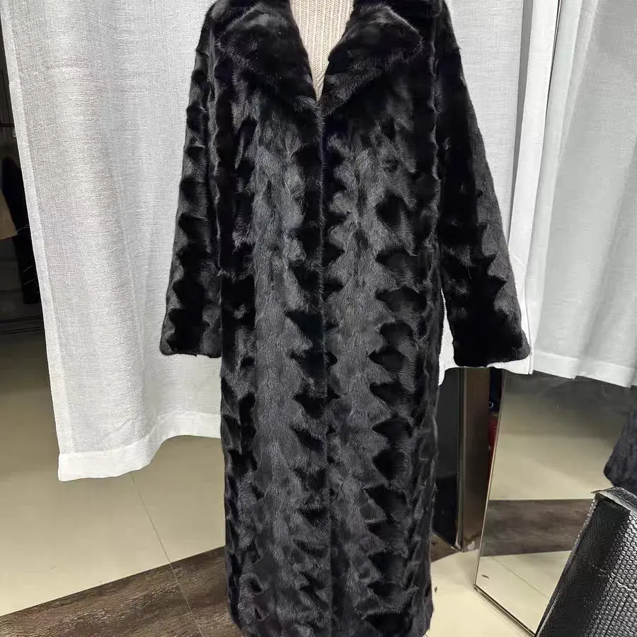 进口貂皮母貂西服领领翻领长款黑，长，直