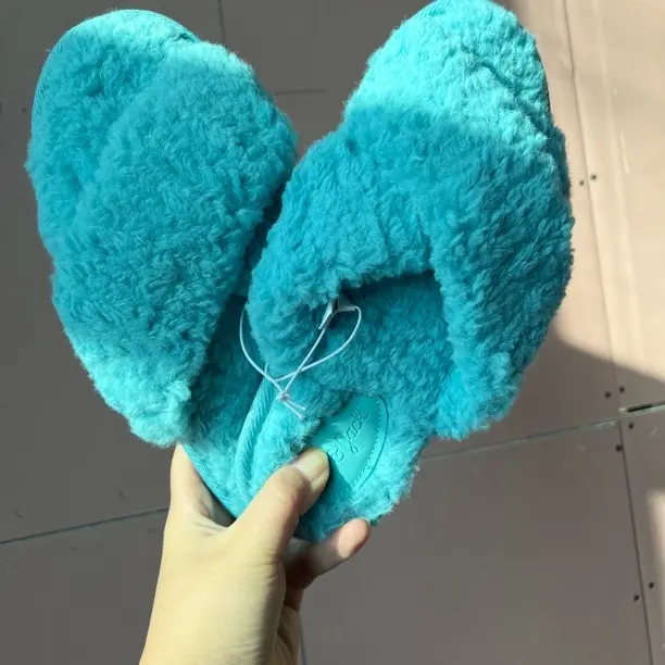 毛毛交叉绑带女士外贸棉拖