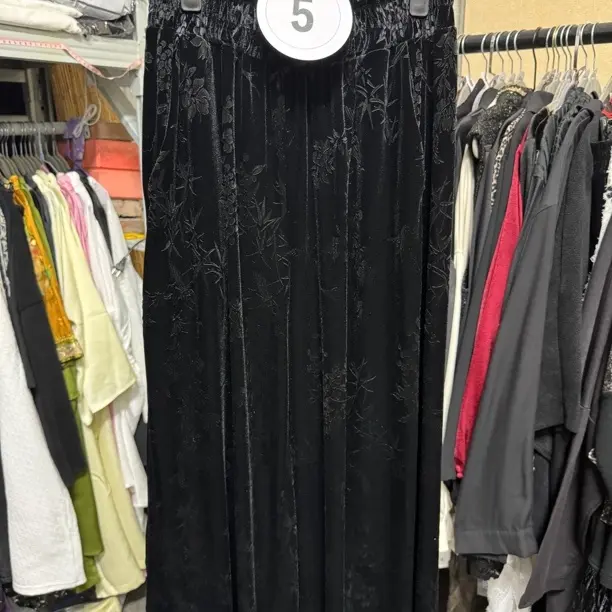 秋冬复古丝绒印花新中式高腰显瘦宽面直筒减龄百搭