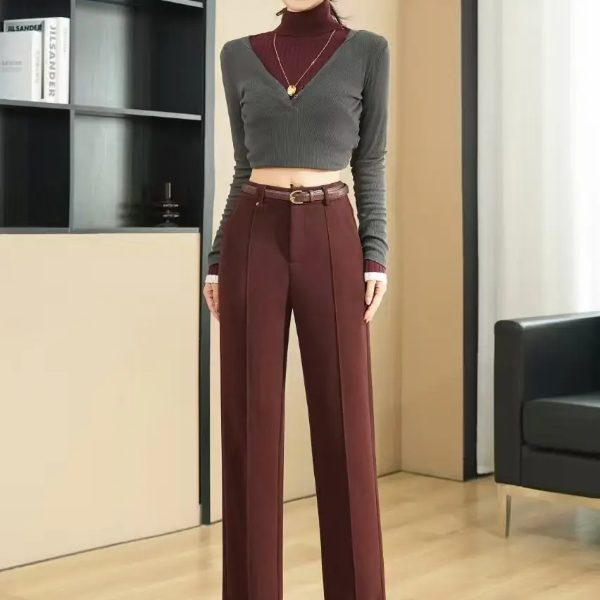 1807女士直筒法棍裤修身显瘦高腰百搭秋冬长裤W26959-8