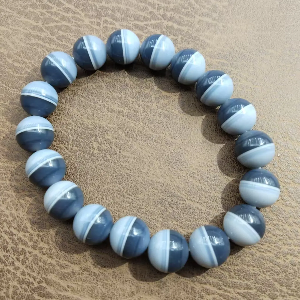 一线药师珠半糖半蓝单圈手串文玩