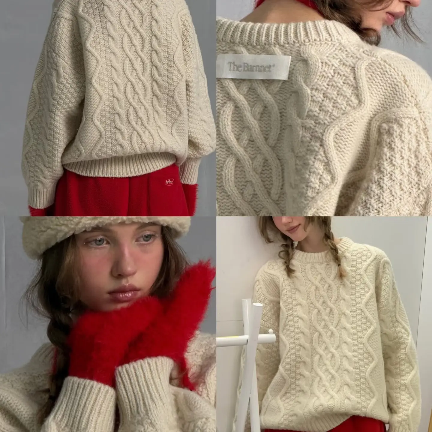 1初恋感 thebarnnet八奶厚款麻花套头毛衣