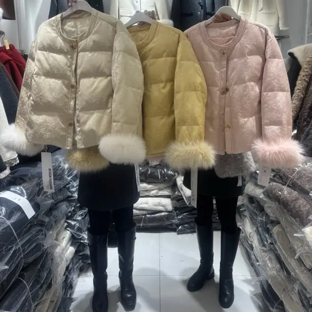 自留新中式国风重工镶钻扣毛毛袖口提花石墨烯云绒棉服