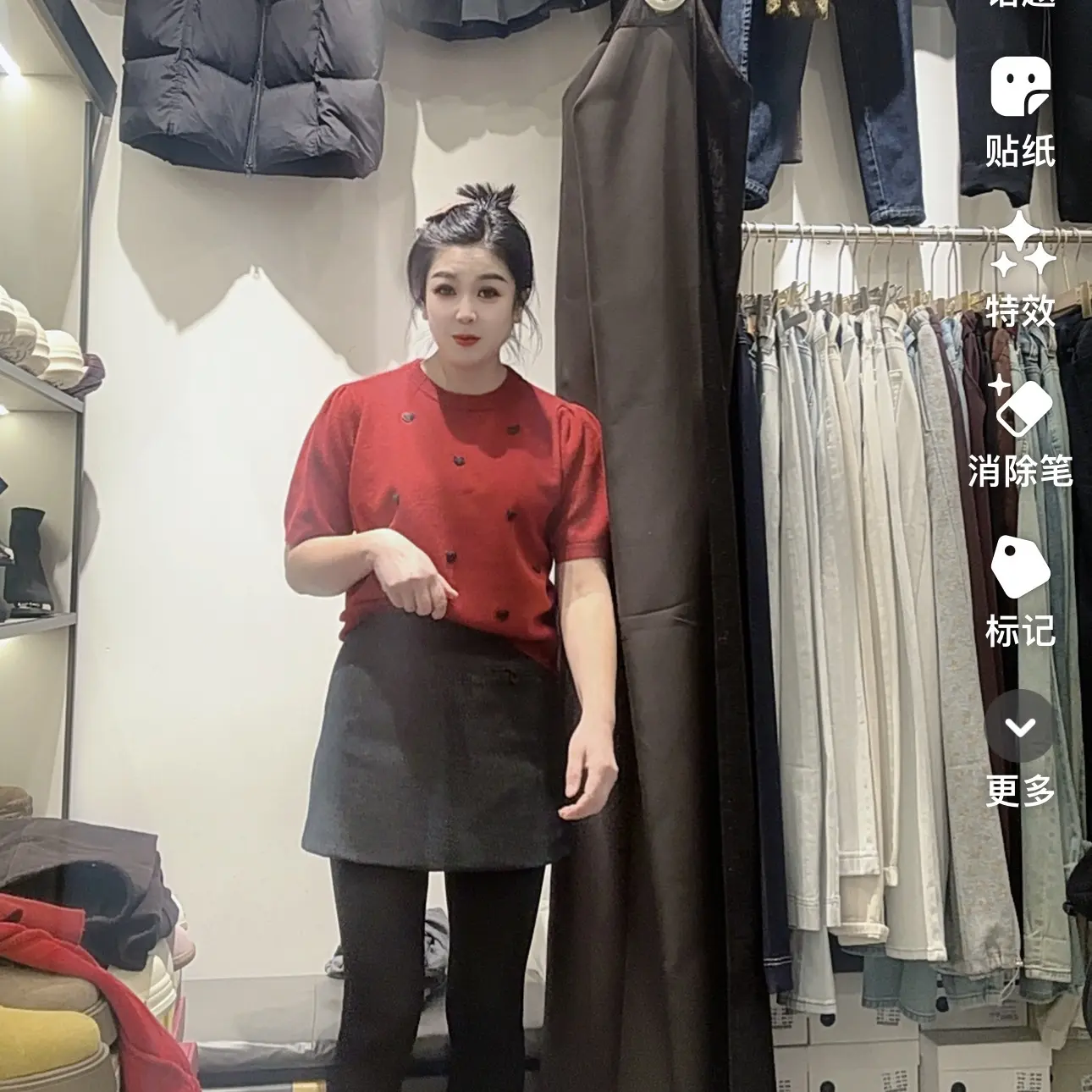 短袖针织衫女秋冬宽松泡泡袖带袖套百搭内搭打底上衣
