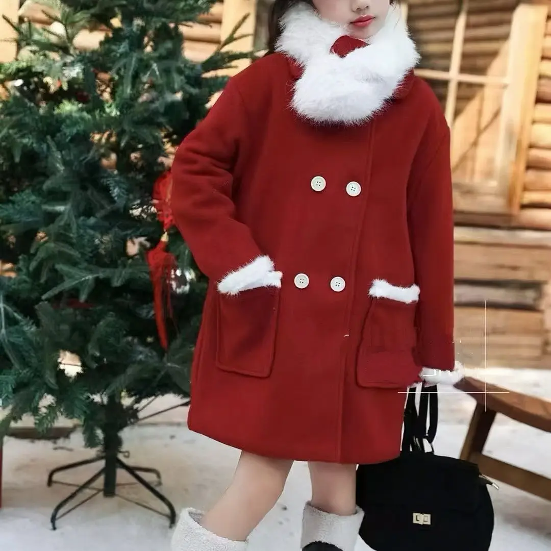 765哈哈家 女童秋冬新款洋气韩版时髦休闲加厚毛呢大衣外套