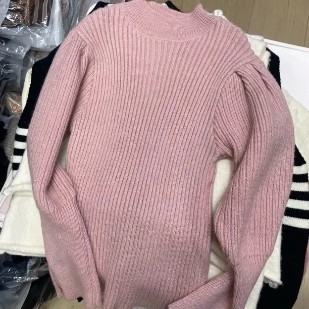 女童秋冬新款韩版纯色加厚针织半高领打底毛衣，保暖又