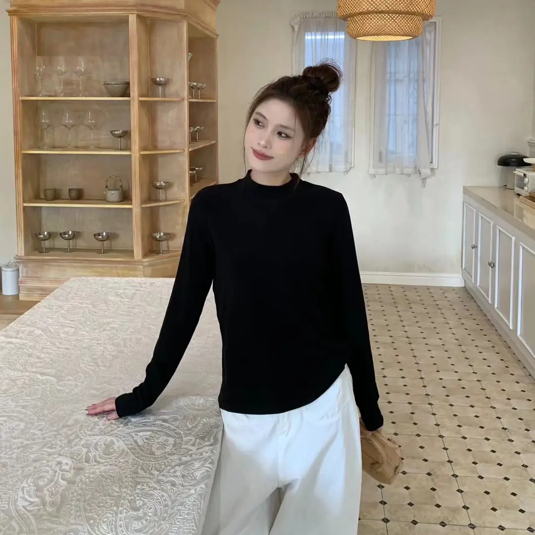 小立领长袖秋冬加绒保暖显瘦百搭打底衫T恤