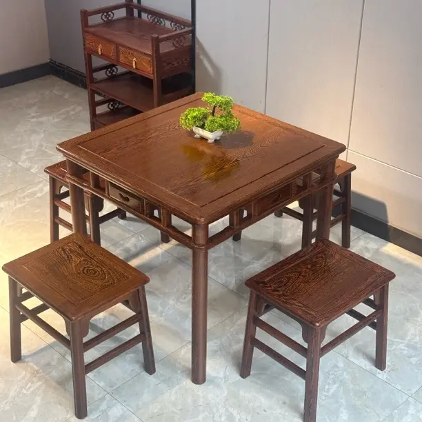 鸡翅木方桌83×83×76一桌四凳五件套餐桌吃饭桌棋牌桌休闲娱乐桌