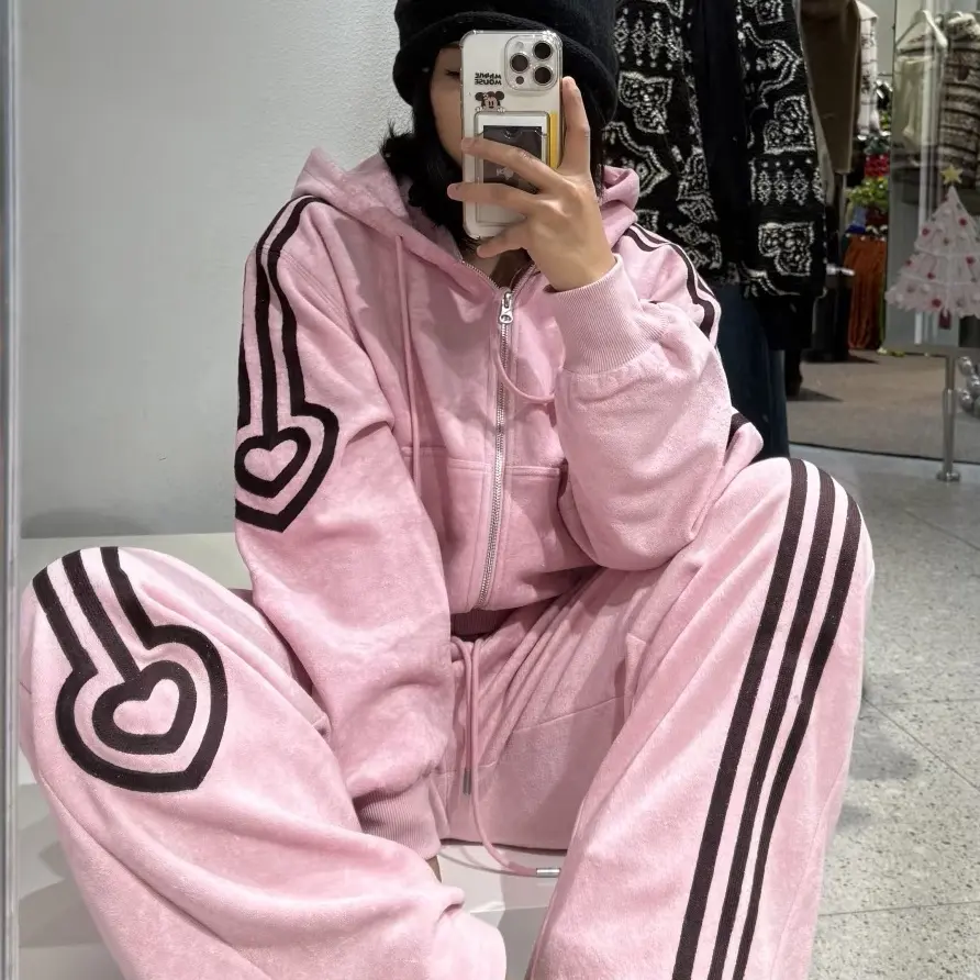 粉色带帽拉链运动开衫外套春夏新款
