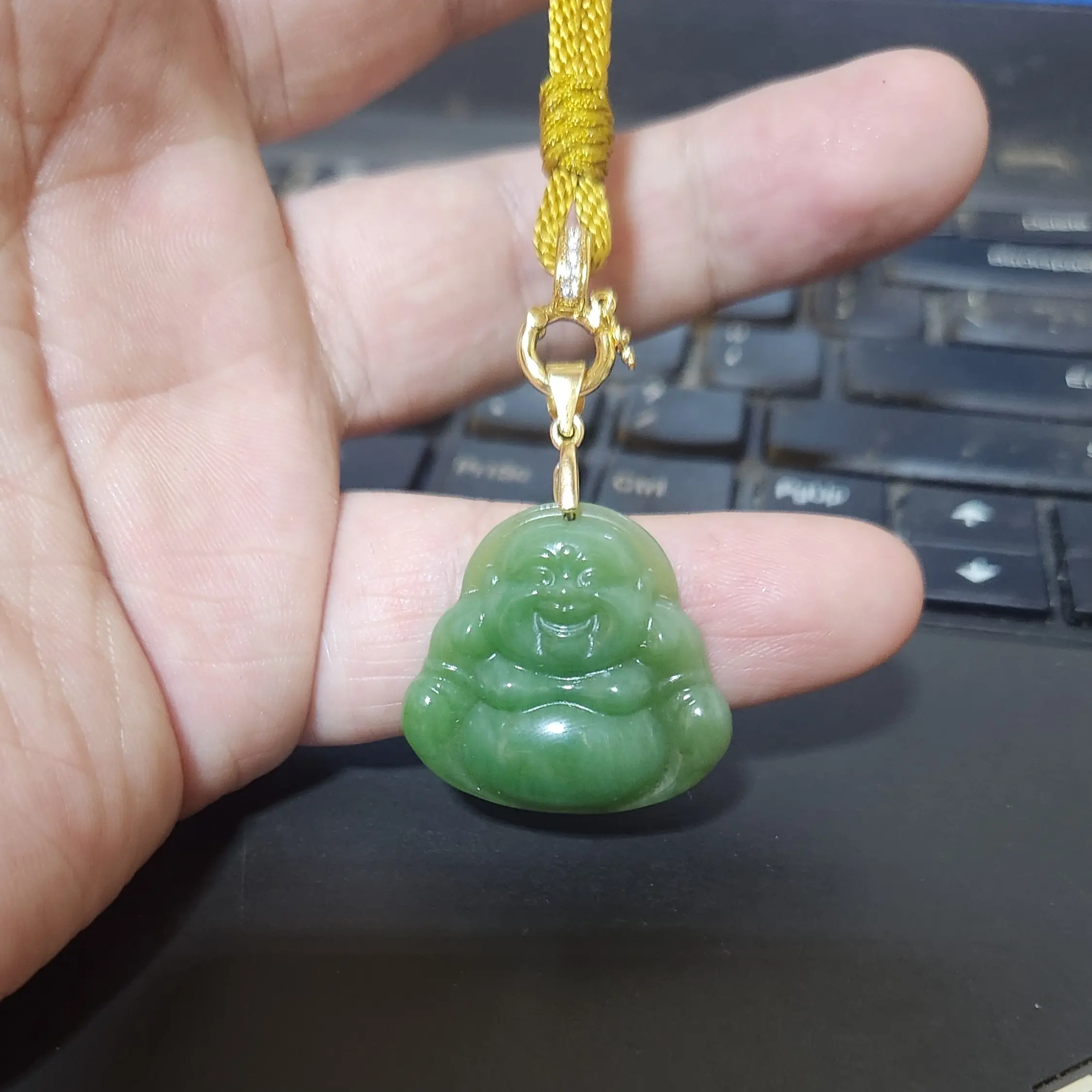 非金属仿水晶吊坠 碧玉佛公银镶嵌国潮设计玉微带矿点约卡27