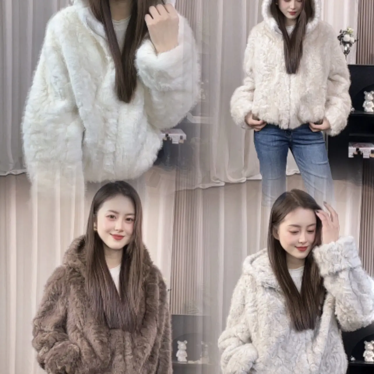 【白茶月光】冬季连帽毛茸茸加厚短外套女宽松显瘦时尚毛毛上衣