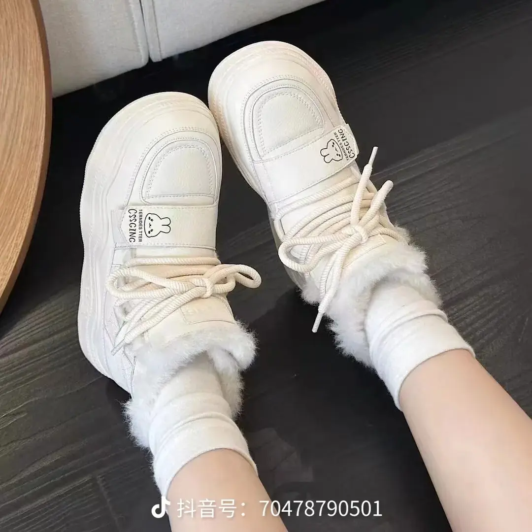 商场撤柜真皮简约户外雪地靴厚底大棉靴潮时尚显瘦防滑冬季保暖