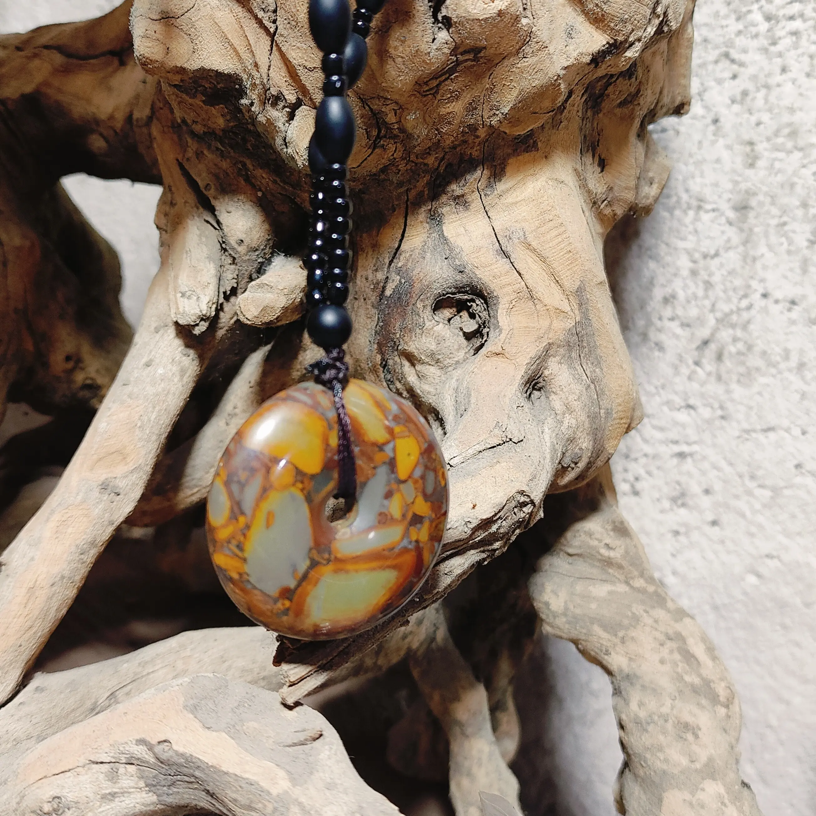 女娲石，鱼籽石平安扣，毛衣链