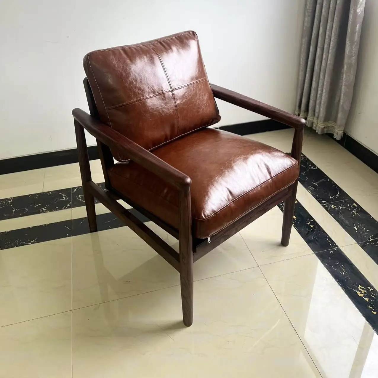 【油蜡皮软包】复古中古侘寂风休闲沙发椅茶椅
