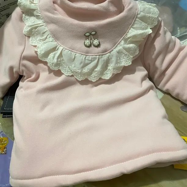 女童加绒高领内搭长袖羊絨保暖加厚打底上衣