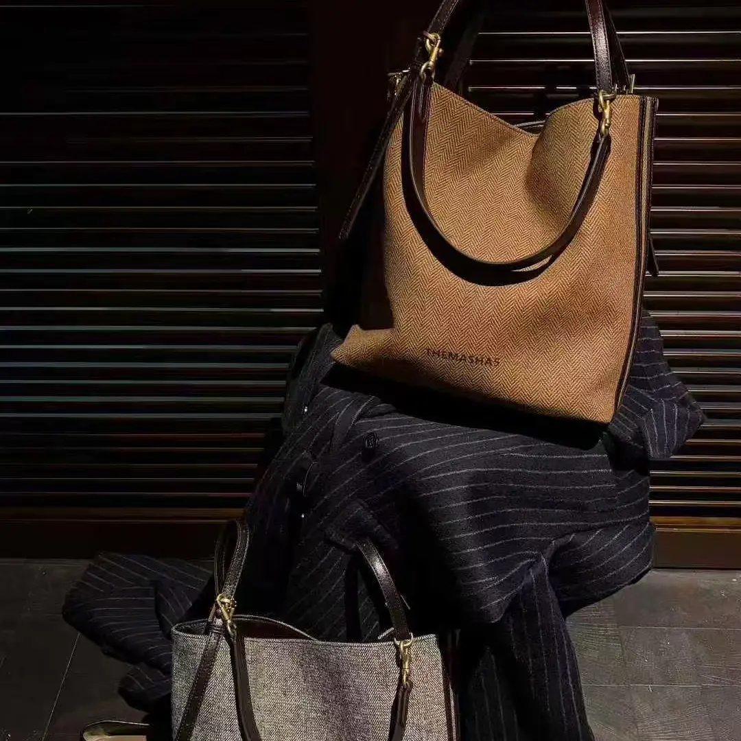 【直播间同价】精致轻奢复古小众百搭大容量磨砂皮水桶单肩斜挎女包