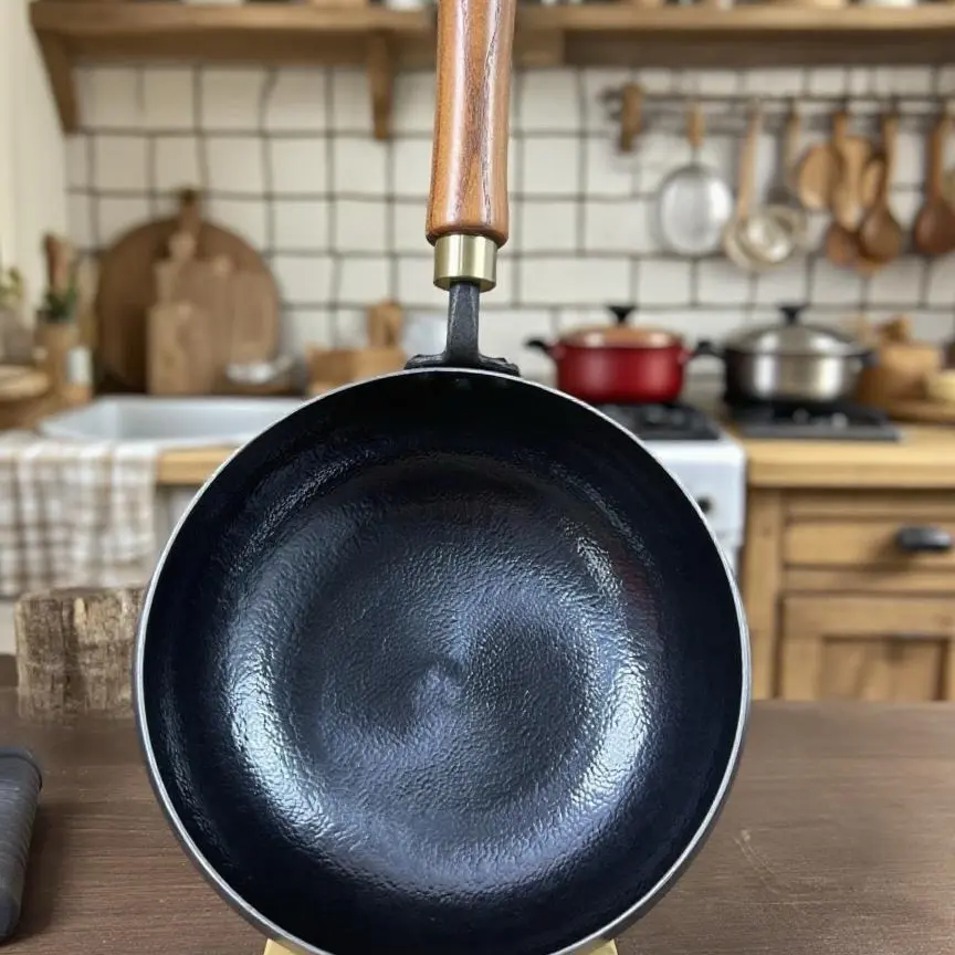 章丘手工锻打鱼籽纹大肚锅无涂层熟铁炒菜锅加深圆底燃气灶适用