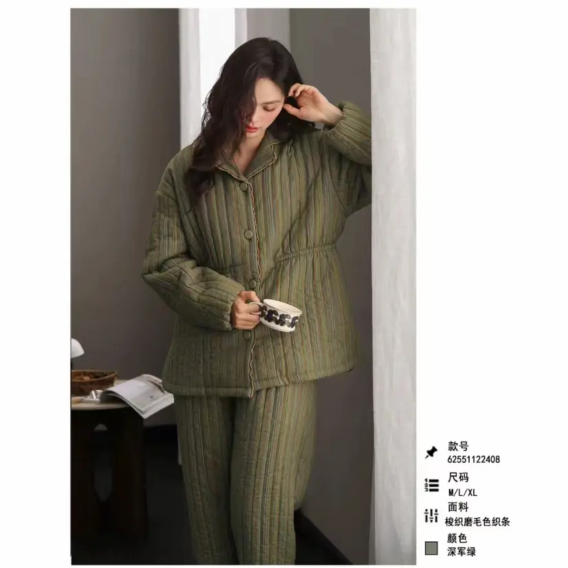 冬季三层加厚梭织夹棉可外穿保暖女士轻奢感家居服