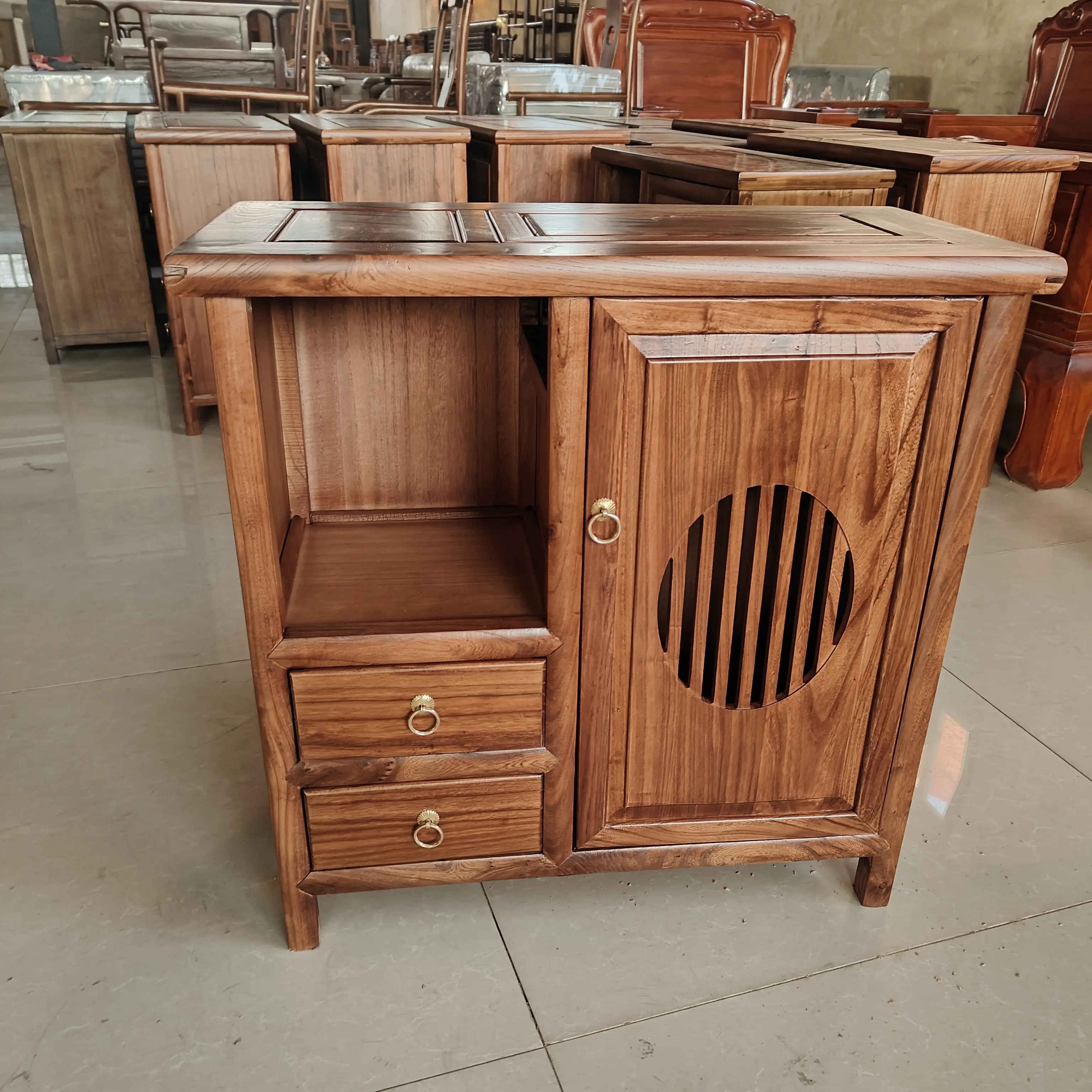 新中式老榆木实木茶水柜餐边柜客厅收纳自动烧水柜