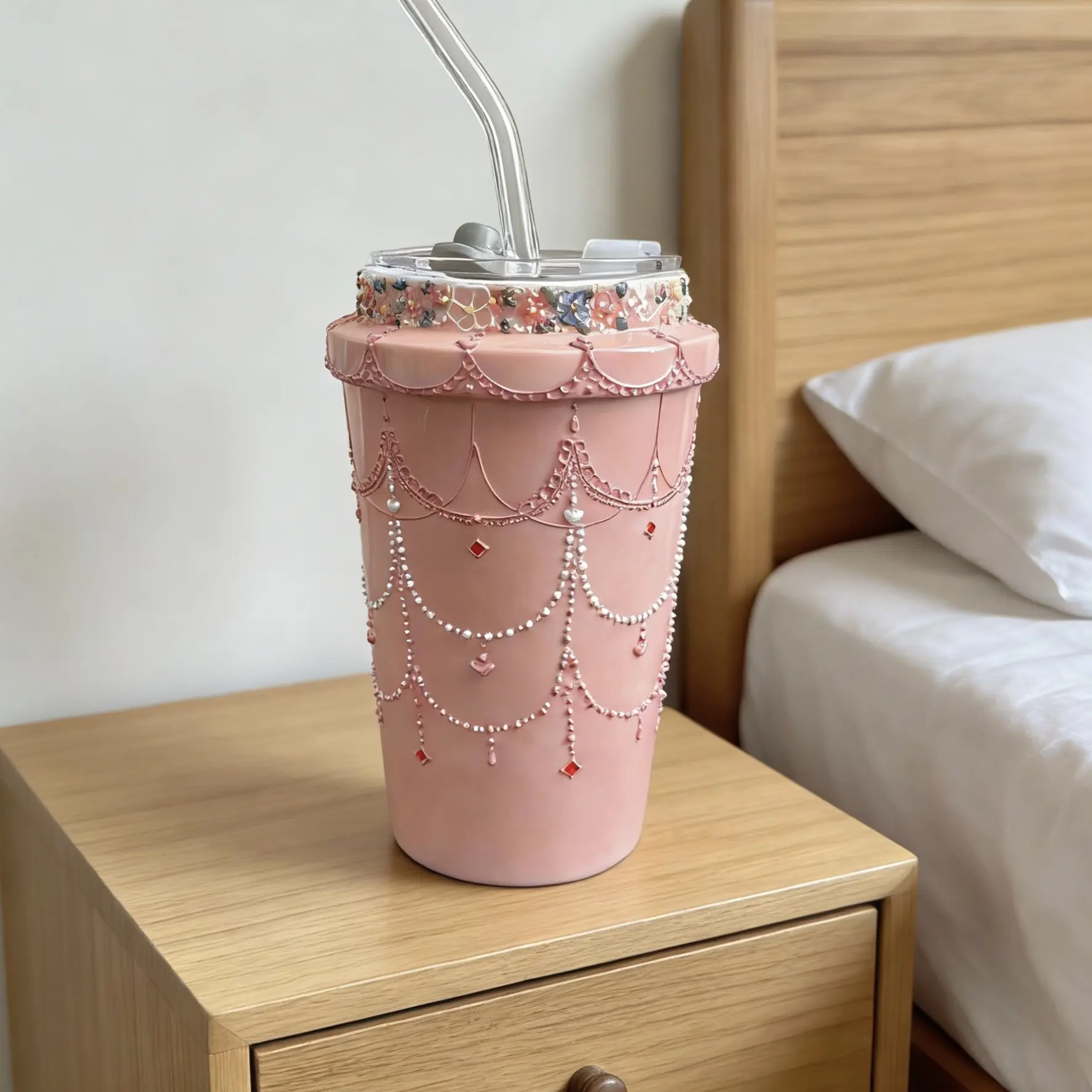 手绘釉下彩玉泥高温陶瓷杯立体浮雕精致送礼水杯网红简约