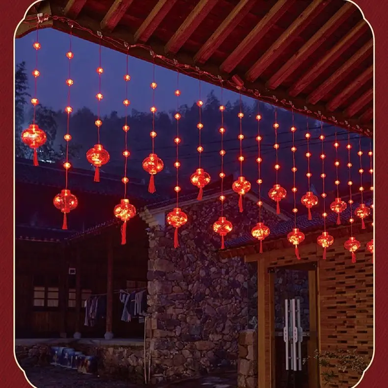 2026新年红灯笼LED彩灯串春节家用装饰氛围灯送延长线及无痕挂钩