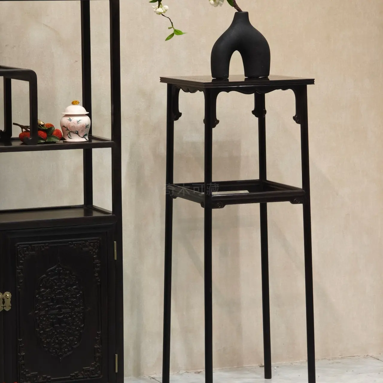 宋式禅意风格花架边几宋式美学实木架子香几简约空间置物雅