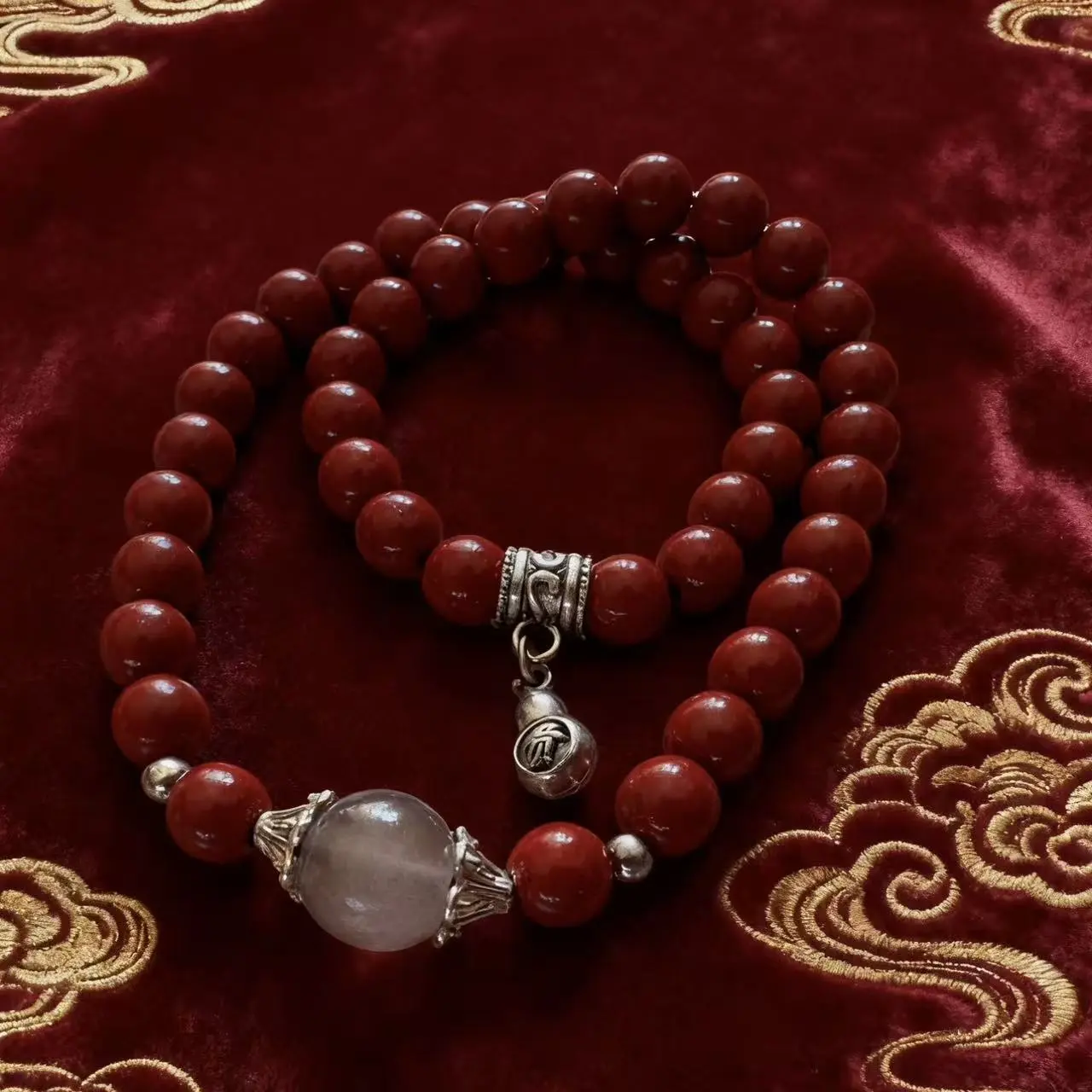 合金仿水晶手链 含辰砂朱砂双圈时尚复古中式手链