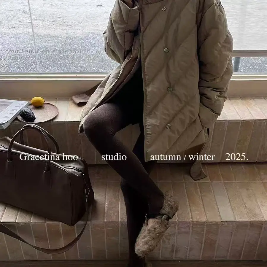 韩系翻领设计感中长款宽松加厚羽绒外套