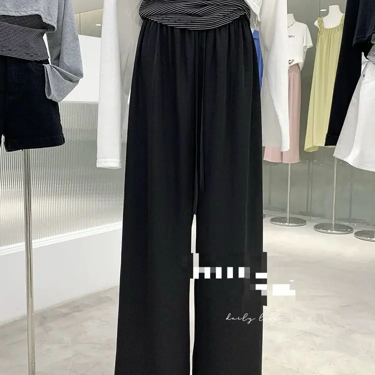 简约百搭高级感冰丝垂感阔腿裤女夏季直筒拖地休闲长裤