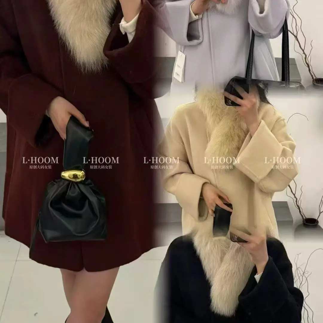 秋冬新款中长款双面羊毛大衣女狐狸毛领时尚百搭外套(219~349)
