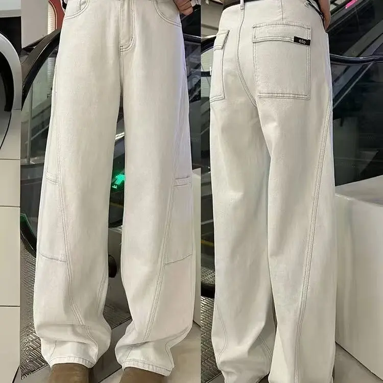 百搭弯刀直筒高腰牛仔裤女宽松休闲显瘦秋冬款加绒加厚韩版