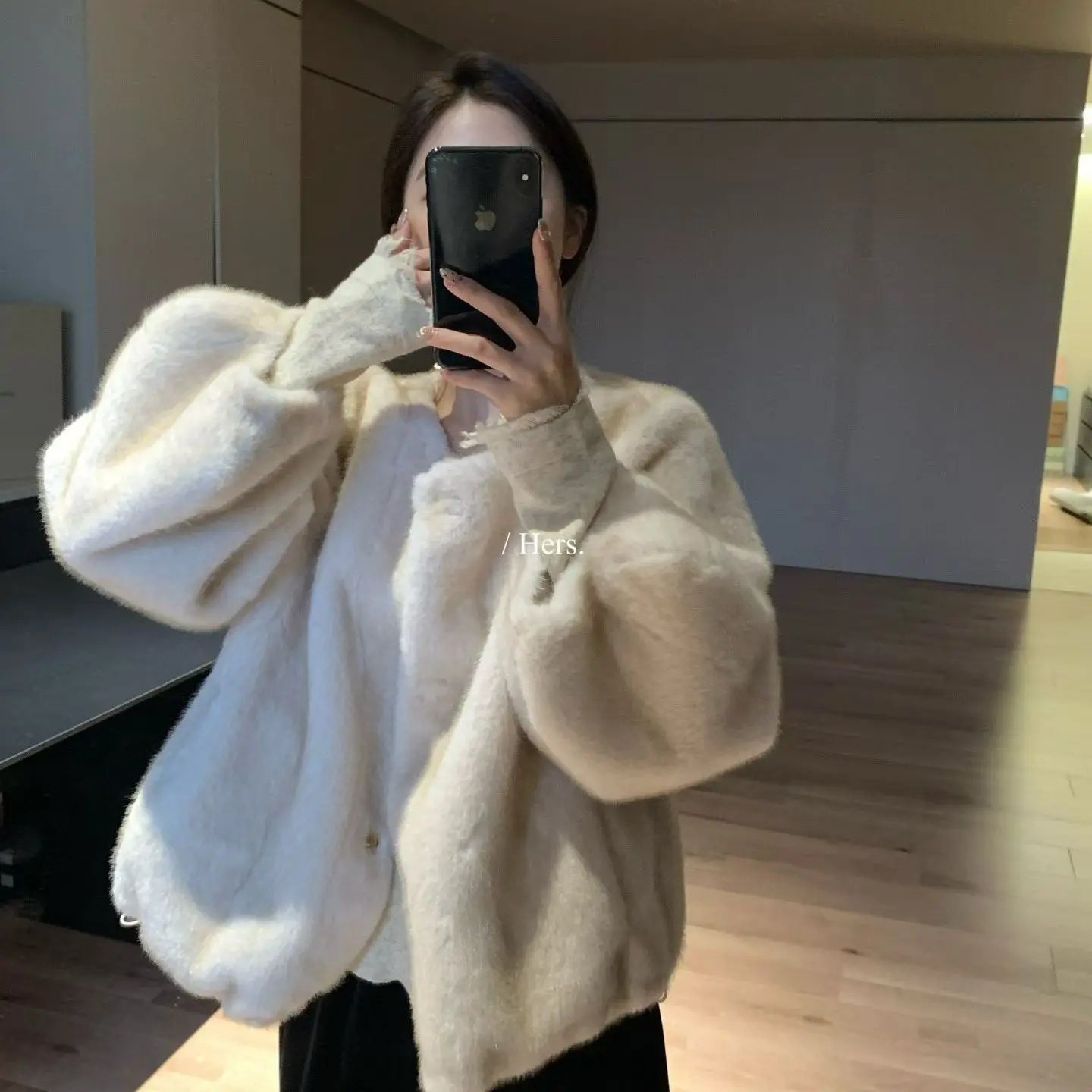 人造皮草 秋冬新款简约气质女士宽松保暖外套