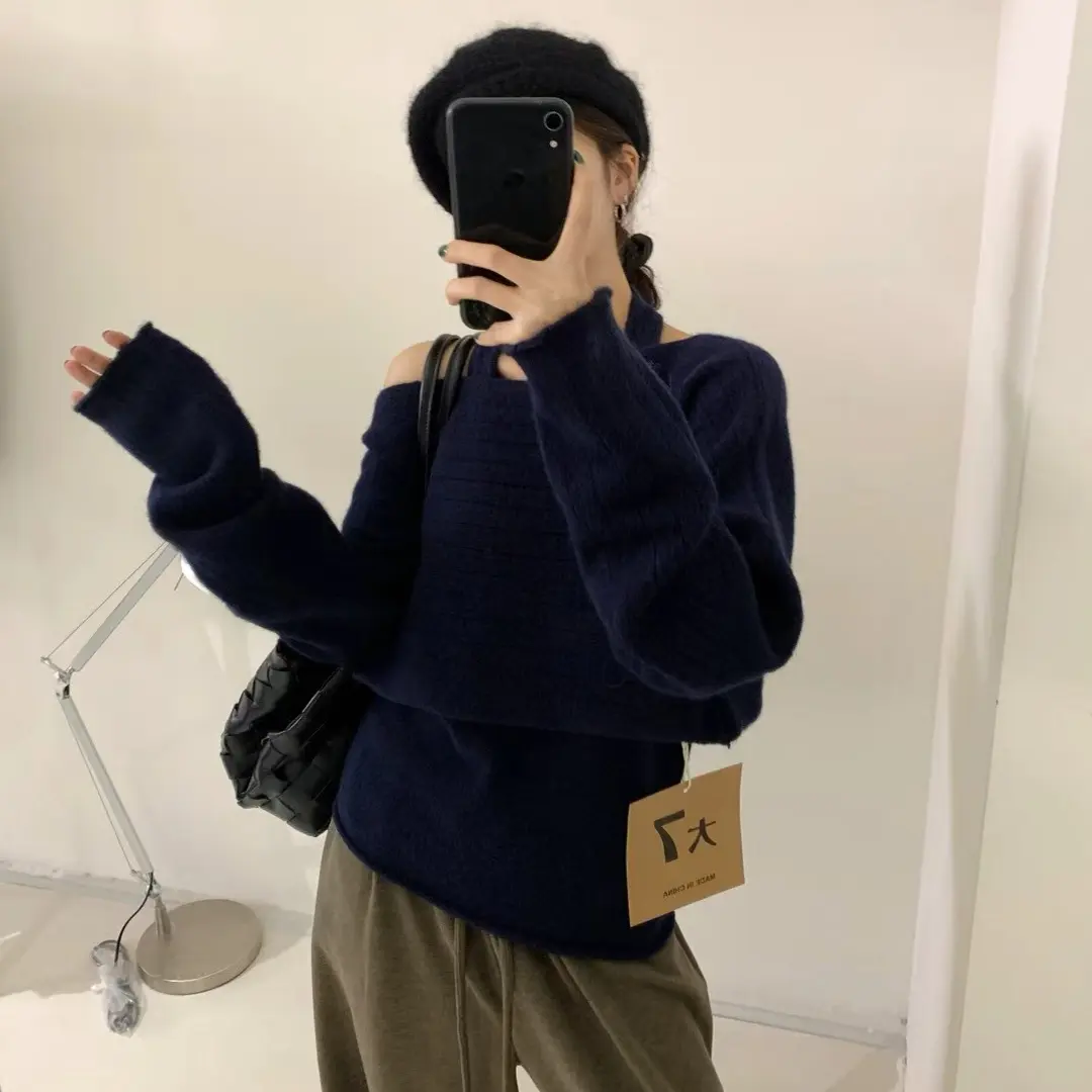 长袖秋季针织女蝙蝠短款毛针织衫百搭秋冬纯色女装