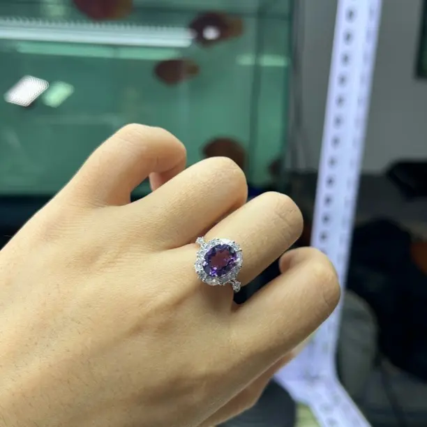 爆款轻奢s925银饰镶嵌天然紫水晶戒指 显白气质开口戒