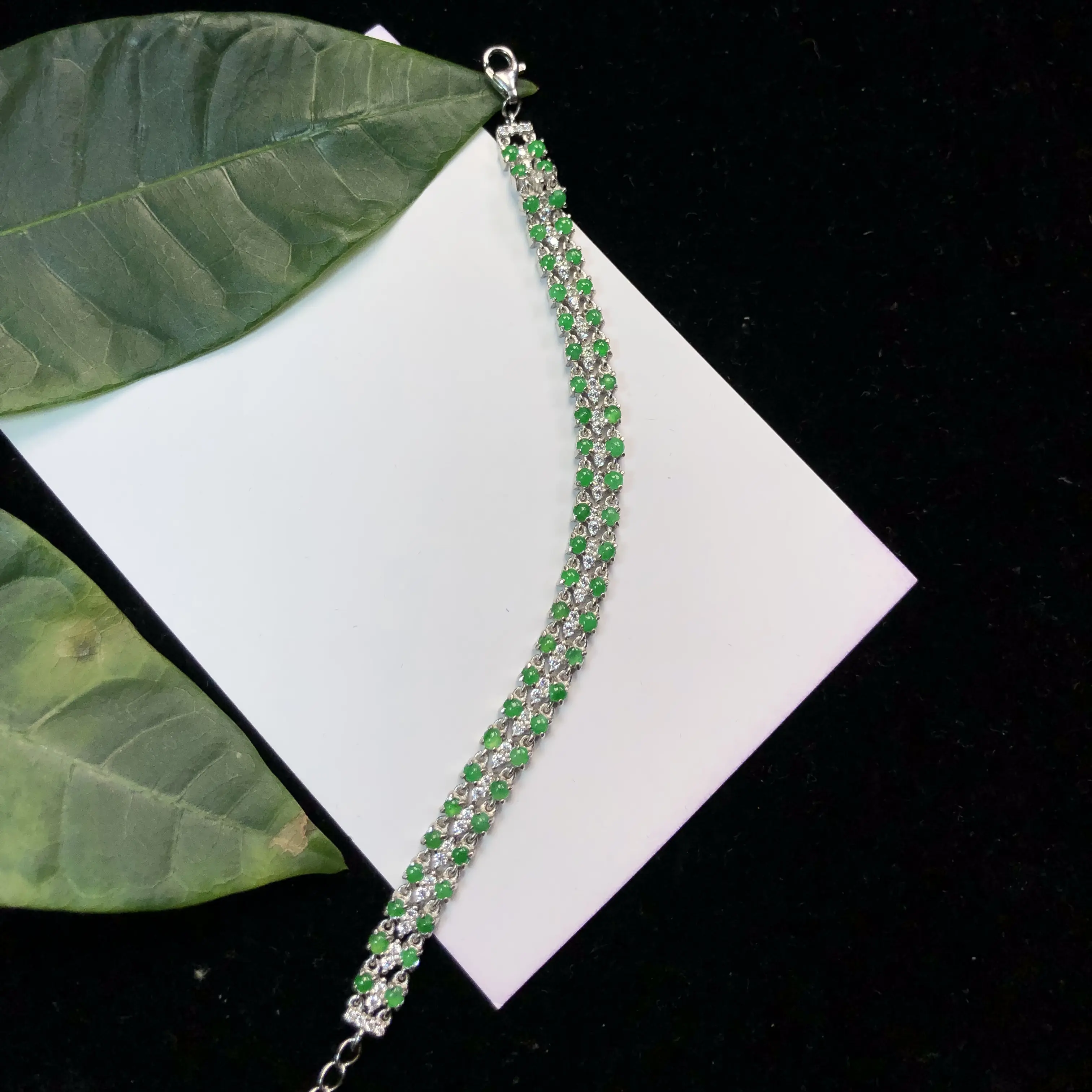 925银天然翡翠蛋面手链精致百搭气质轻奢