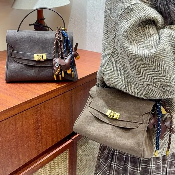 【女包供应链】2193秋冬手工擦色经典凯莉包斜挎包轻奢休闲真皮