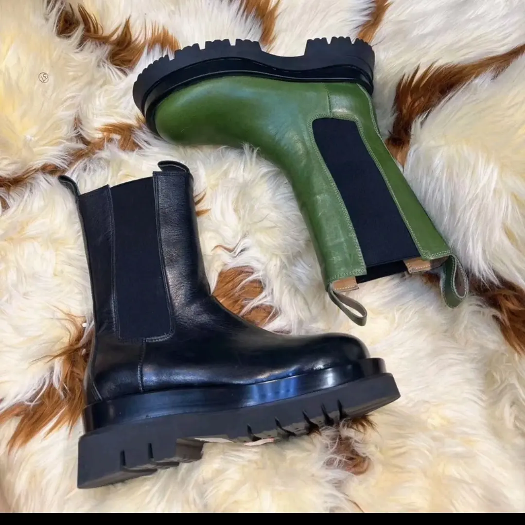 厚底增高真皮圆头秋冬百搭时尚英伦风切尔西女靴