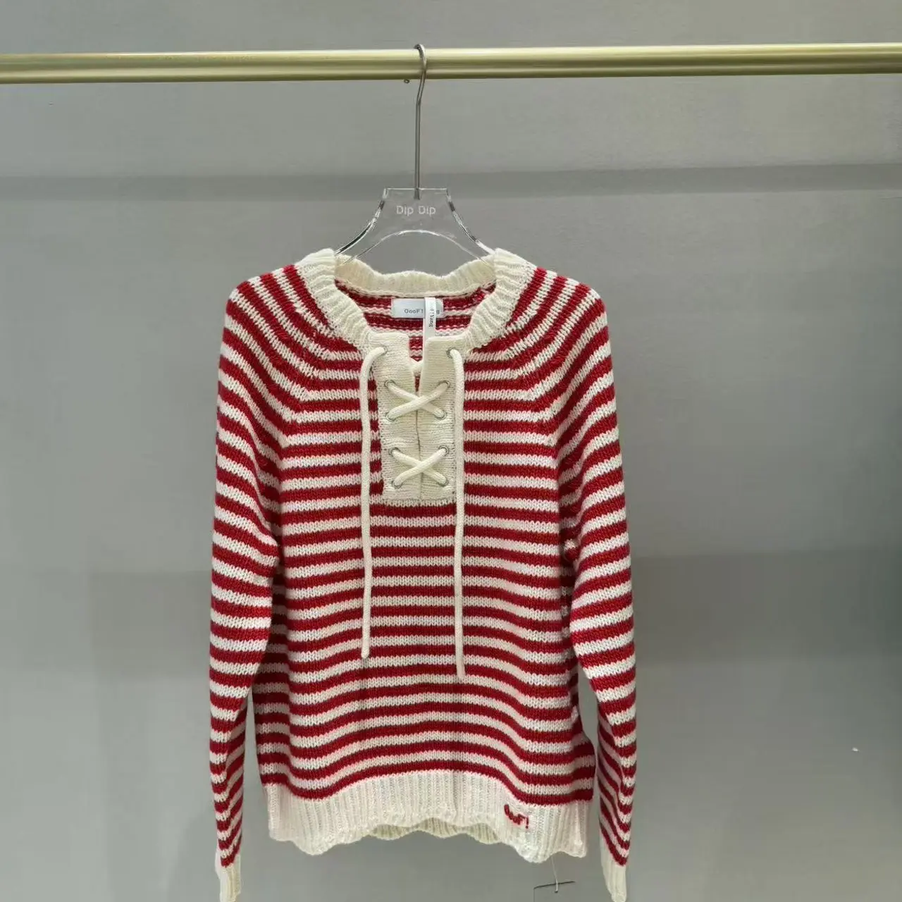 ooofyang红色条纹毛衣