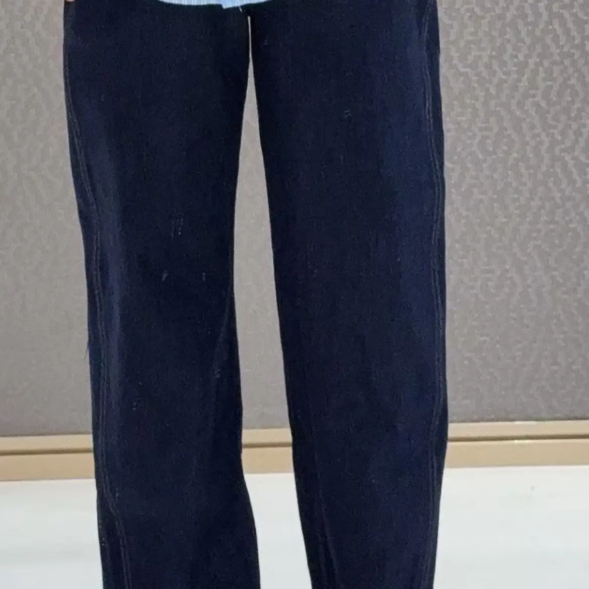 丹宁蓝加绒保暖高腰显瘦直筒牛仔裤冬季时尚百搭小个子