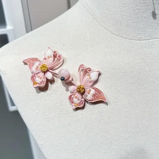 非遗手作盘扣旗袍盘扣蝴蝶硬花扣新中式国风手工可爱少女粉色古风