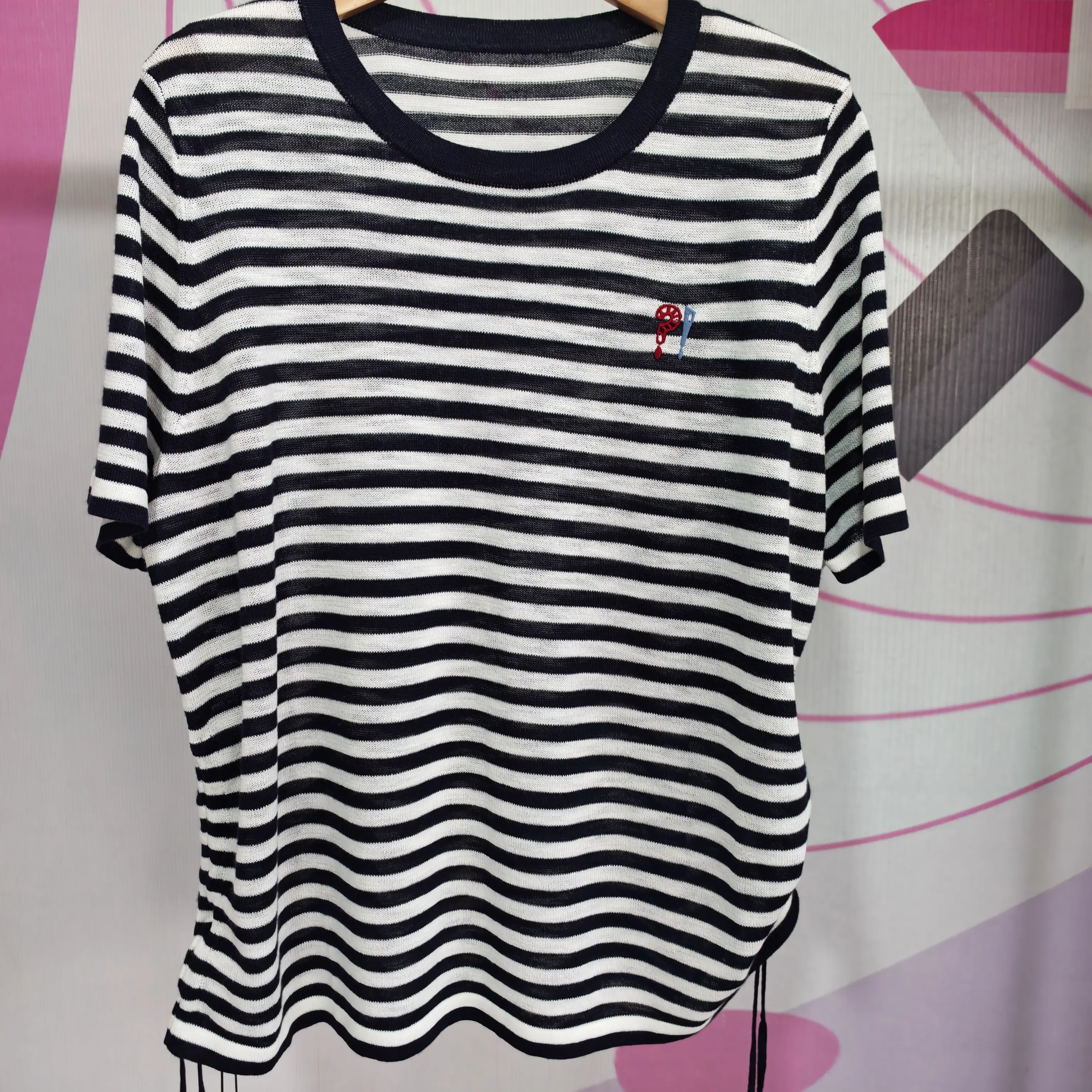 26水淼新款2423条纹抽绳毛织上衣